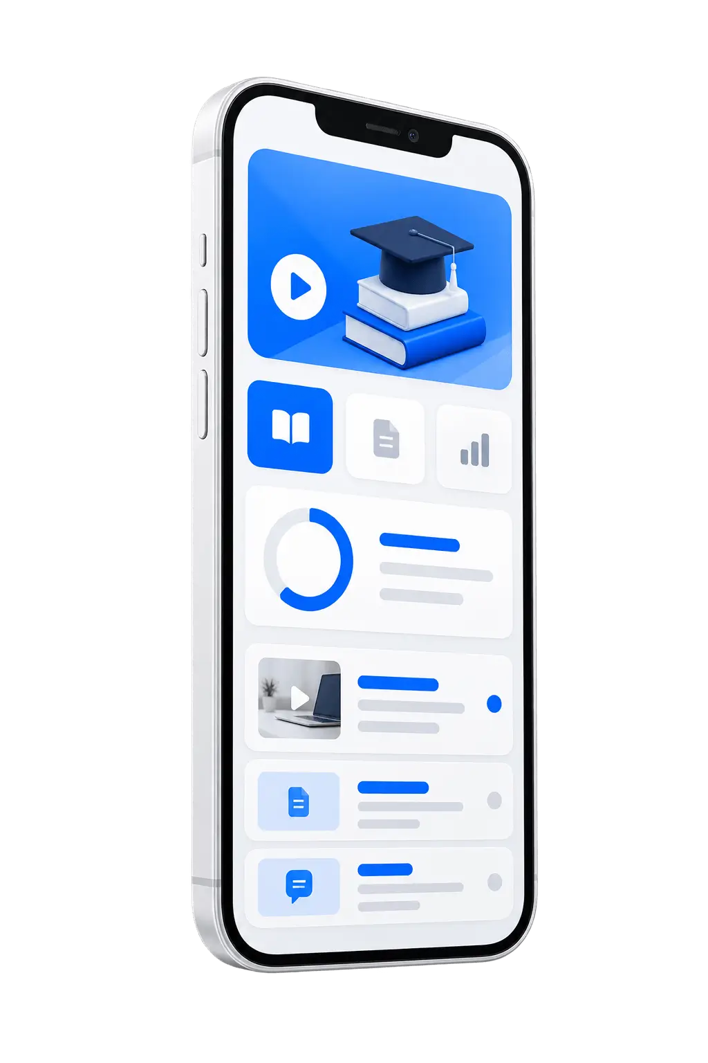 Essal Student App interface with course and progress tracking